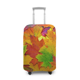 Чехол для чемодана 3D с принтом Осенние листья в Екатеринбурге, 86% полиэфир, 14% спандекс | двустороннее нанесение принта, прорези для ручек и колес | клён | краски | листья | осень | радуга | разноцветный | яркая