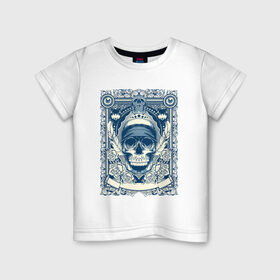 Детская футболка хлопок с принтом Пиратская картина в Екатеринбурге, 100% хлопок | круглый вырез горловины, полуприлегающий силуэт, длина до линии бедер | арт | вектор | гот | готический рисунок | готическое | перо | перья | пират | пиратская картина | повязка | рисунок | синий | череп