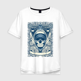 Мужская футболка хлопок Oversize с принтом Пиратская картина в Екатеринбурге, 100% хлопок | свободный крой, круглый ворот, “спинка” длиннее передней части | арт | вектор | гот | готический рисунок | готическое | перо | перья | пират | пиратская картина | повязка | рисунок | синий | череп