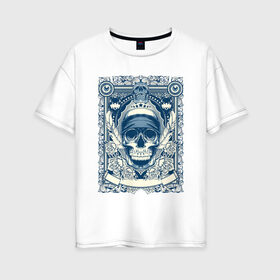 Женская футболка хлопок Oversize с принтом Пиратская картина в Екатеринбурге, 100% хлопок | свободный крой, круглый ворот, спущенный рукав, длина до линии бедер
 | арт | вектор | гот | готический рисунок | готическое | перо | перья | пират | пиратская картина | повязка | рисунок | синий | череп