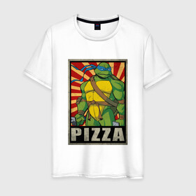 Мужская футболка хлопок с принтом Pizza Turtles в Екатеринбурге, 100% хлопок | прямой крой, круглый вырез горловины, длина до линии бедер, слегка спущенное плечо. | donatello | leonardo | michelangelo | ninja | raphael | turtles | воин | донателло | животные | карате | комикс | комиксы | крэнг | леонардо | микеланджело | мультфильм | мутант | мутанты | ниндзя | пицца | рафаэль | сплинтер