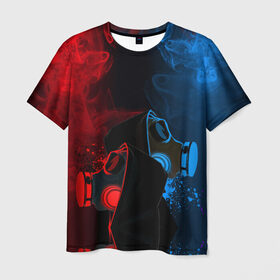Мужская футболка 3D с принтом CORONA в Екатеринбурге, 100% полиэфир | прямой крой, круглый вырез горловины, длина до линии бедер | Тематика изображения на принте: metro | stalker | дым | коронавирус | неоновый дым | пандемия | противогаз | сталкер