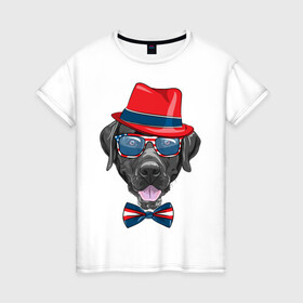 Женская футболка хлопок с принтом Мажор  в Екатеринбурге, 100% хлопок | прямой крой, круглый вырез горловины, длина до линии бедер, слегка спущенное плечо | арт | графика | животные | лабрадор | собаки