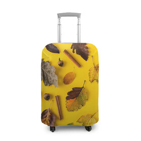 Чехол для чемодана 3D с принтом Гербарий в Екатеринбурге, 86% полиэфир, 14% спандекс | двустороннее нанесение принта, прорези для ручек и колес | гербарий | жёлтый | листья | осень