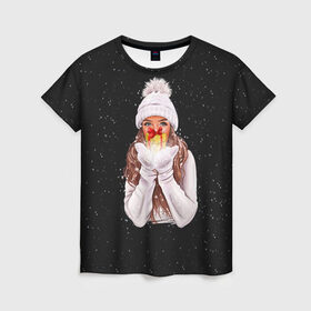 Женская футболка 3D с принтом Happy New Year в Екатеринбурге, 100% полиэфир ( синтетическое хлопкоподобное полотно) | прямой крой, круглый вырез горловины, длина до линии бедер | 
