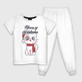 Детская пижама хлопок с принтом Рождественский котик в Екатеринбурге, 100% хлопок |  брюки и футболка прямого кроя, без карманов, на брюках мягкая резинка на поясе и по низу штанин
 | 