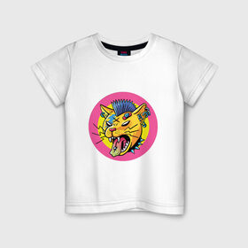 Детская футболка хлопок с принтом Кот хипстер в Екатеринбурге, 100% хлопок | круглый вырез горловины, полуприлегающий силуэт, длина до линии бедер | арт | дикий кот | кот | кот панк | кошка | панк | рисунок | хипстер