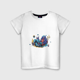 Детская футболка хлопок с принтом Мечтательная рыба в Екатеринбурге, 100% хлопок | круглый вырез горловины, полуприлегающий силуэт, длина до линии бедер | аквариум | арт | космос | мечта | мечтатель | невесомость | парение | рисунок | рыба | художник