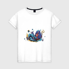 Женская футболка хлопок с принтом Мечтательная рыба в Екатеринбурге, 100% хлопок | прямой крой, круглый вырез горловины, длина до линии бедер, слегка спущенное плечо | аквариум | арт | космос | мечта | мечтатель | невесомость | парение | рисунок | рыба | художник