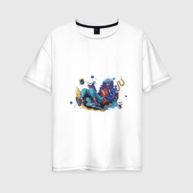 Женская футболка хлопок Oversize с принтом Мечтательная рыба в Екатеринбурге, 100% хлопок | свободный крой, круглый ворот, спущенный рукав, длина до линии бедер
 | аквариум | арт | космос | мечта | мечтатель | невесомость | парение | рисунок | рыба | художник