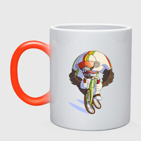 Кружка хамелеон с принтом Безумный велосипедист в Екатеринбурге, керамика | меняет цвет при нагревании, емкость 330 мл | Тематика изображения на принте: арт | велосипед | велосипедист | обезьяна | рисунок | спортсмен