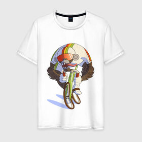 Мужская футболка хлопок с принтом Безумный велосипедист в Екатеринбурге, 100% хлопок | прямой крой, круглый вырез горловины, длина до линии бедер, слегка спущенное плечо. | арт | велосипед | велосипедист | обезьяна | рисунок | спортсмен