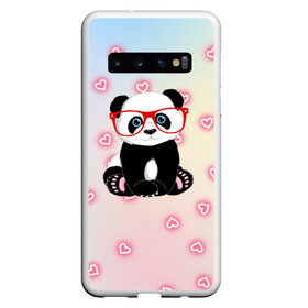 Чехол для Samsung Galaxy S10 с принтом Милая пандочка в Екатеринбурге, Силикон | Область печати: задняя сторона чехла, без боковых панелей | Тематика изображения на принте: маленькая панда | маленькая пандочк | милая панда | милая пандочка | панда | панда в красных очках | панда в очках | панда очки | панда сердечки | панда сердце | пандочка | пандочка в красных очках