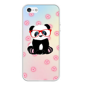 Чехол для iPhone 5/5S матовый с принтом Милая пандочка в Екатеринбурге, Силикон | Область печати: задняя сторона чехла, без боковых панелей | маленькая панда | маленькая пандочк | милая панда | милая пандочка | панда | панда в красных очках | панда в очках | панда очки | панда сердечки | панда сердце | пандочка | пандочка в красных очках