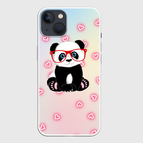 Чехол для iPhone 13 с принтом Милая пандочка в Екатеринбурге,  |  | маленькая панда | маленькая пандочк | милая панда | милая пандочка | панда | панда в красных очках | панда в очках | панда очки | панда сердечки | панда сердце | пандочка | пандочка в красных очках