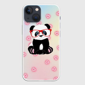 Чехол для iPhone 13 mini с принтом Милая пандочка в Екатеринбурге,  |  | маленькая панда | маленькая пандочк | милая панда | милая пандочка | панда | панда в красных очках | панда в очках | панда очки | панда сердечки | панда сердце | пандочка | пандочка в красных очках
