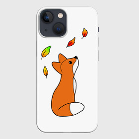 Чехол для iPhone 13 mini с принтом Лиса С Листиками в Екатеринбурге,  |  | лиса | листики | листья | лисы | оранжевая лиса | осенняя лиса | осень
