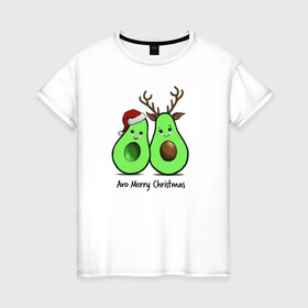 Женская футболка хлопок с принтом Новогодний авокадо в Екатеринбурге, 100% хлопок | прямой крой, круглый вырез горловины, длина до линии бедер, слегка спущенное плечо | 2021 | santa | авокадо | год быка | дед мороз | детская | елка | лес | милый авокадо | новогодний авокадо | овощ | олень | полнолуние | праздник | рождество | с новым годом | санта | сказка | фрукт