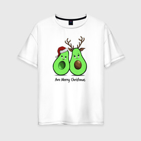 Женская футболка хлопок Oversize с принтом Новогодний авокадо в Екатеринбурге, 100% хлопок | свободный крой, круглый ворот, спущенный рукав, длина до линии бедер
 | 2021 | santa | авокадо | год быка | дед мороз | детская | елка | лес | милый авокадо | новогодний авокадо | овощ | олень | полнолуние | праздник | рождество | с новым годом | санта | сказка | фрукт