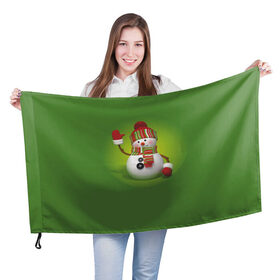 Флаг 3D с принтом Снеговик green в Екатеринбурге, 100% полиэстер | плотность ткани — 95 г/м2, размер — 67 х 109 см. Принт наносится с одной стороны | 