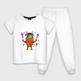 Детская пижама хлопок с принтом Бык 2021 в Екатеринбурге, 100% хлопок |  брюки и футболка прямого кроя, без карманов, на брюках мягкая резинка на поясе и по низу штанин
 | Тематика изображения на принте: 