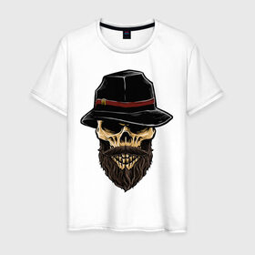 Мужская футболка хлопок с принтом Гангста в Екатеринбурге, 100% хлопок | прямой крой, круглый вырез горловины, длина до линии бедер, слегка спущенное плечо. | арт | гангстер | графика | скелет | череп