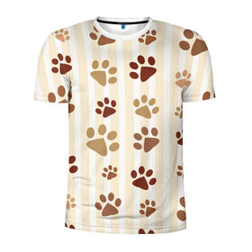 Мужская футболка 3D спортивная с принтом Лапки в Екатеринбурге, 100% полиэстер с улучшенными характеристиками | приталенный силуэт, круглая горловина, широкие плечи, сужается к линии бедра | Тематика изображения на принте: кот | кошка | кошки | лапки | следы | собака | собаки