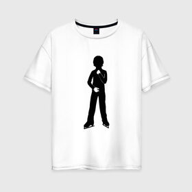 Женская футболка хлопок Oversize с принтом Конькобежец в Екатеринбурге, 100% хлопок | свободный крой, круглый ворот, спущенный рукав, длина до линии бедер
 | Тематика изображения на принте: коньки | конькобежец | лед | фигурист | фигуристка | фитнес