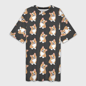 Платье-футболка 3D с принтом Корги малыши в Екатеринбурге,  |  | baby | corgi | dog | kawaii | pattern | вельш корги | девочкам | детям | животные | каваи | корги | лапки | малыш | мальчикам | много собак | мордочка | мультяшный | персик | пес | песик | питомец | подарок | пушистый