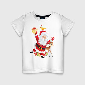 Детская футболка хлопок с принтом Санта Клаус с подарками в Екатеринбурге, 100% хлопок | круглый вырез горловины, полуприлегающий силуэт, длина до линии бедер | 