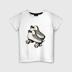 Детская футболка хлопок с принтом Ролики в Екатеринбурге, 100% хлопок | круглый вырез горловины, полуприлегающий силуэт, длина до линии бедер | арт | кроссовки | обувь | рисунок | ролики | шнурки