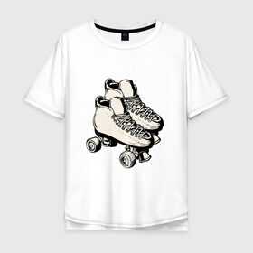 Мужская футболка хлопок Oversize с принтом Ролики в Екатеринбурге, 100% хлопок | свободный крой, круглый ворот, “спинка” длиннее передней части | арт | кроссовки | обувь | рисунок | ролики | шнурки