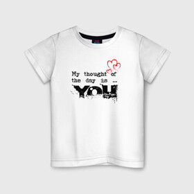 Детская футболка хлопок с принтом Сегодня думаю о тебе в Екатеринбурге, 100% хлопок | круглый вырез горловины, полуприлегающий силуэт, длина до линии бедер | английский | английский текст | английский язык | арт | вектор | иностранный | иностранный текст | иностранный язык | любовь | мечта | отношения | рисунок | сердечки | сердечко | сердце