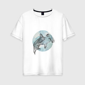 Женская футболка хлопок Oversize с принтом Акула-молот в Екатеринбурге, 100% хлопок | свободный крой, круглый ворот, спущенный рукав, длина до линии бедер
 | circle | graphics | moon | shark | watercolor | акварель | акула | графика | круг | луна