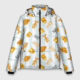 Мужская зимняя куртка 3D с принтом Baked Goods Pattern в Екатеринбурге, верх — 100% полиэстер; подкладка — 100% полиэстер; утеплитель — 100% полиэстер | длина ниже бедра, свободный силуэт Оверсайз. Есть воротник-стойка, отстегивающийся капюшон и ветрозащитная планка. 

Боковые карманы с листочкой на кнопках и внутренний карман на молнии. | Тематика изображения на принте: fantastic beasts and where to find them | vdosadir | wizarding world | демимаска | лечурка | лукотрус | нюхлер | сносорог | фвупер