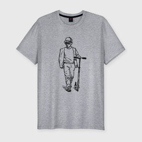 Мужская футболка хлопок Slim с принтом Самокатер в Екатеринбурге, 92% хлопок, 8% лайкра | приталенный силуэт, круглый вырез ворота, длина до линии бедра, короткий рукав | Тематика изображения на принте: крутой | самокат | чёрно белый