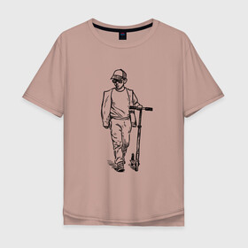 Мужская футболка хлопок Oversize с принтом Самокатер в Екатеринбурге, 100% хлопок | свободный крой, круглый ворот, “спинка” длиннее передней части | крутой | самокат | чёрно белый