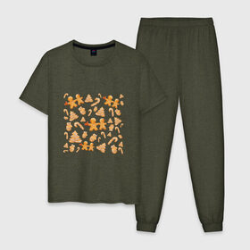 Мужская пижама хлопок с принтом Имбирные пряники в Екатеринбурге, 100% хлопок | брюки и футболка прямого кроя, без карманов, на брюках мягкая резинка на поясе и по низу штанин
 | 