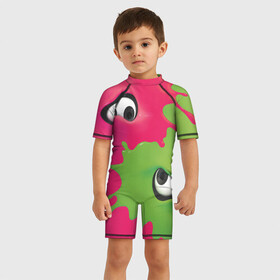 Детский купальный костюм 3D с принтом Splatoon в Екатеринбурге, Полиэстер 85%, Спандекс 15% | застежка на молнии на спине | splatoon | глаза | сплатун