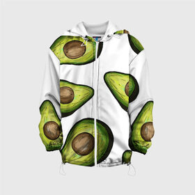 Детская куртка 3D с принтом Авокадо в Екатеринбурге, 100% полиэстер | застежка — молния, подол и капюшон оформлены резинкой с фиксаторами, по бокам — два кармана без застежек, один потайной карман на груди, плотность верхнего слоя — 90 г/м2; плотность флисового подклада — 260 г/м2 | Тематика изображения на принте: avocado | fruit | авокадо | овощ | фрукт