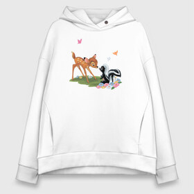 Женское худи Oversize хлопок с принтом Flower and Bambi в Екатеринбурге, френч-терри — 70% хлопок, 30% полиэстер. Мягкий теплый начес внутри —100% хлопок | боковые карманы, эластичные манжеты и нижняя кромка, капюшон на магнитной кнопке | bambi | disney | flower | vdkimel | бэмби | дисней