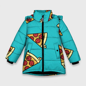 Зимняя куртка для девочек 3D с принтом пицца в Екатеринбурге, ткань верха — 100% полиэстер; подклад — 100% полиэстер, утеплитель — 100% полиэстер. | длина ниже бедра, удлиненная спинка, воротник стойка и отстегивающийся капюшон. Есть боковые карманы с листочкой на кнопках, утяжки по низу изделия и внутренний карман на молнии. 

Предусмотрены светоотражающий принт на спинке, радужный светоотражающий элемент на пуллере молнии и на резинке для утяжки. | еда | пицца | фастфуд
