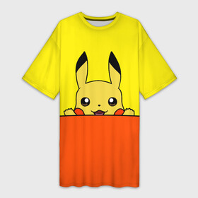 Платье-футболка 3D с принтом Пикачу в Екатеринбурге,  |  | baby | cartoon | emoji | happy | kawaii | pika pika | pikachu | pokemon go | team | глаз | детям | зайчик | иви | кавайный | кролик | малыш | мордочка | мультяшный | персонажи аниме | пика пика | пикачу | покемоны | улыбка | ушки | эмоции | 