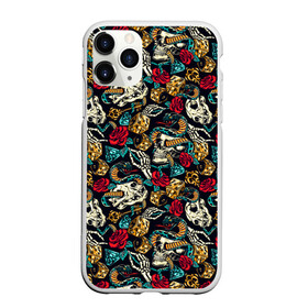 Чехол для iPhone 11 Pro Max матовый с принтом Hardcore tattoo в Екатеринбурге, Силикон |  | colorful | skull | snake | tattoo | vintage | винтаж | змеи | игральные | кости | скелет | тату | цветной | цветы | черепа