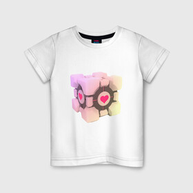 Детская футболка хлопок с принтом Companion Cube в Екатеринбурге, 100% хлопок | круглый вырез горловины, полуприлегающий силуэт, длина до линии бедер | companion cube | cube | heart | portal | portal 2 | компаньон куб | куб | сердечко | сердце