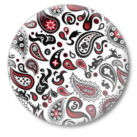 Значок с принтом Молекулярный рисунок в Екатеринбурге,  металл | круглая форма, металлическая застежка в виде булавки | арт | белый | биология | красный | молекула | рисунок | чёрный