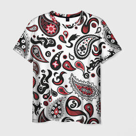 Мужская футболка 3D с принтом Молекулярный рисунок в Екатеринбурге, 100% полиэфир | прямой крой, круглый вырез горловины, длина до линии бедер | арт | белый | биология | красный | молекула | рисунок | чёрный