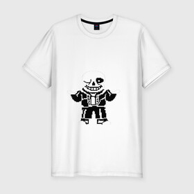 Мужская футболка хлопок Slim с принтом Understale - Sans в Екатеринбурге, 92% хлопок, 8% лайкра | приталенный силуэт, круглый вырез ворота, длина до линии бедра, короткий рукав | sans | undertale | андертейл | игровое | санс | скелет | скелетон