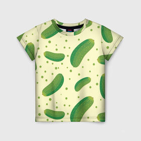 Детская футболка 3D с принтом Огурчики в Екатеринбурге, 100% гипоаллергенный полиэфир | прямой крой, круглый вырез горловины, длина до линии бедер, чуть спущенное плечо, ткань немного тянется | арт | еда | лето | овощ | овощи | огурец | огурцы | огурчик | огурчики | рисунок