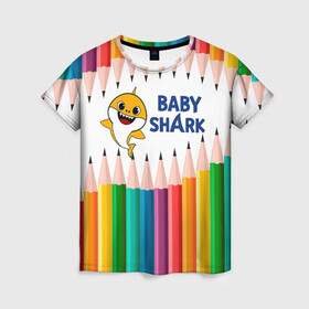 Женская футболка 3D с принтом Baby Shark в Екатеринбурге, 100% полиэфир ( синтетическое хлопкоподобное полотно) | прямой крой, круглый вырез горловины, длина до линии бедер | baby | baby shark | shark | акула | анимация | бэби | бэби шарк | дети | мультфильм | песня | ребенок | шарк